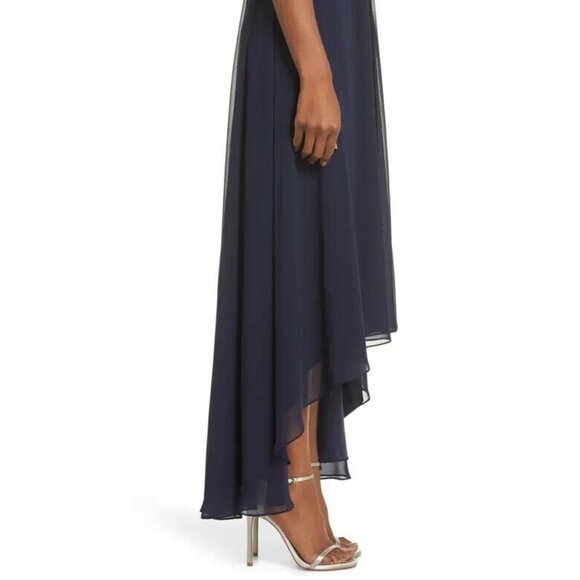 Eliza J Navy Blue Embellished High/Low Chiffon Dress - Picture 4 of 6